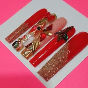 Elegant Red and Gold Nail Art Set